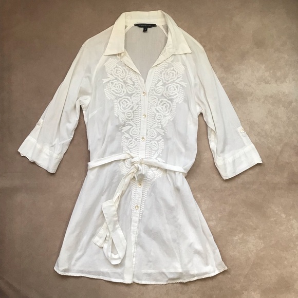 Karma Highway Tops - NWOT Karma Highway Cotton Button Down Shirt Tunic Blouse Floral Embroidered S